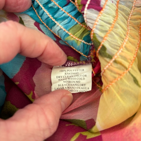 Hessi Pink/Blue/Green/Yellow Floral SheetSmocked Women's Top Size Small - Picture 6 of 8